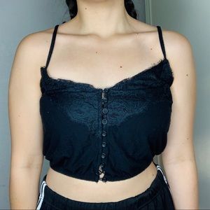 All black crop tops w/lace detailing,with buttons.